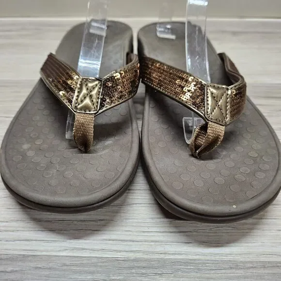 Vionic Womens Bronze Tide Sequins Sandal Size 9 Casual Flip Flop Sparkle - Picture 5 of 8